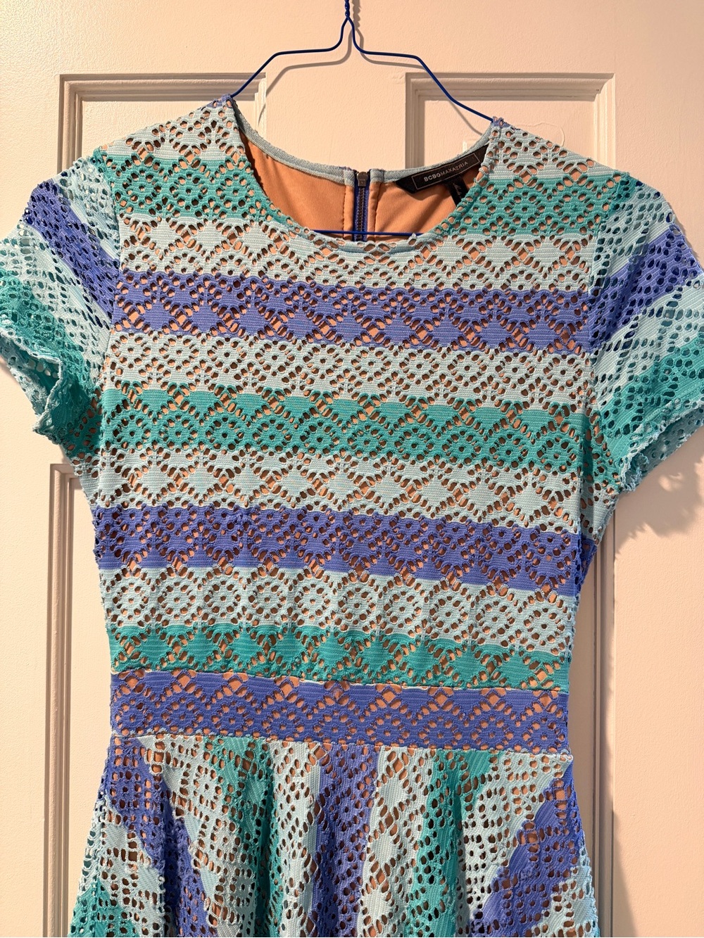 BCBGMaxAzria Lace Stripe Dress in Aqua, Teal & Periwinkle